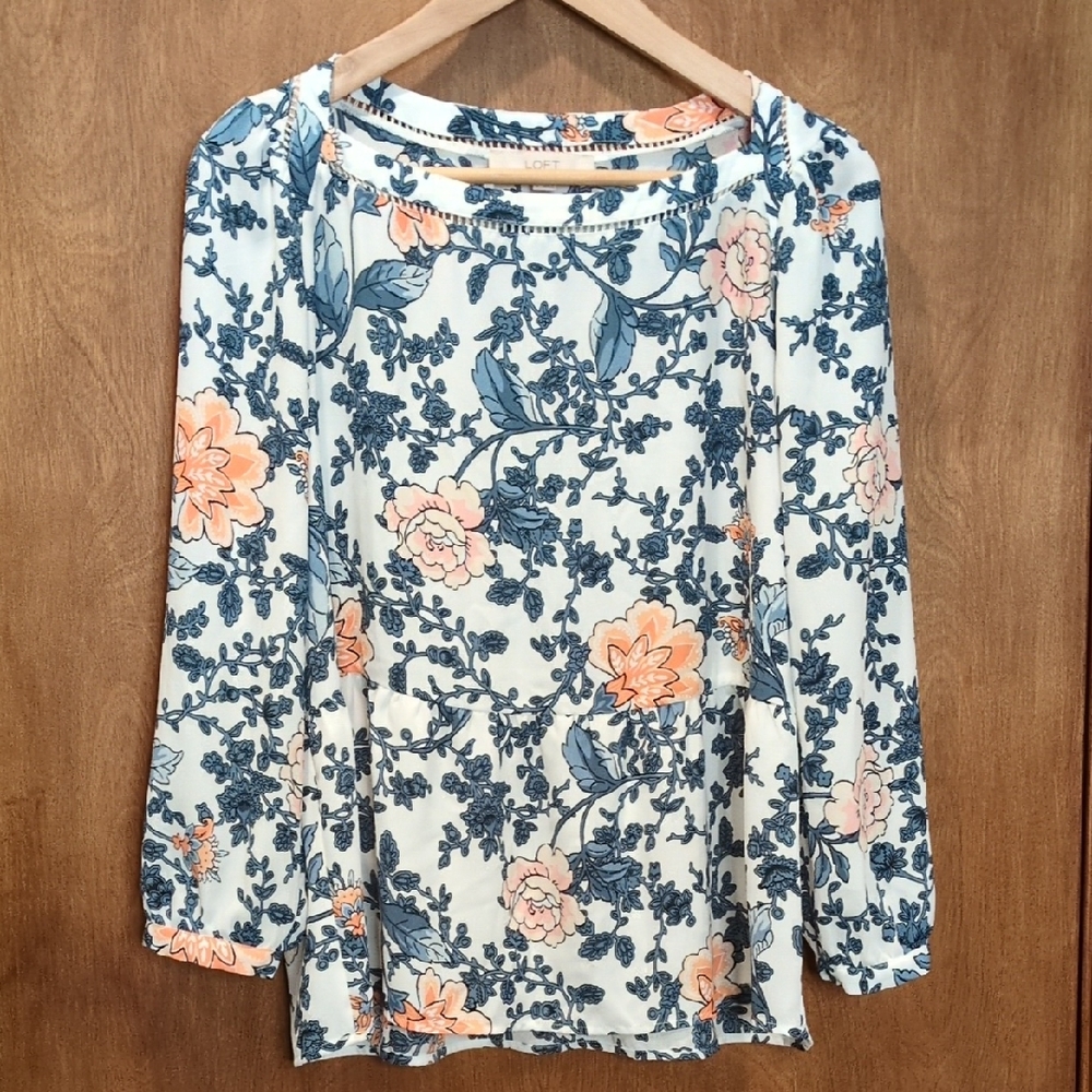 LOFT Long Sleeve Peplum Floral Blouse Size S